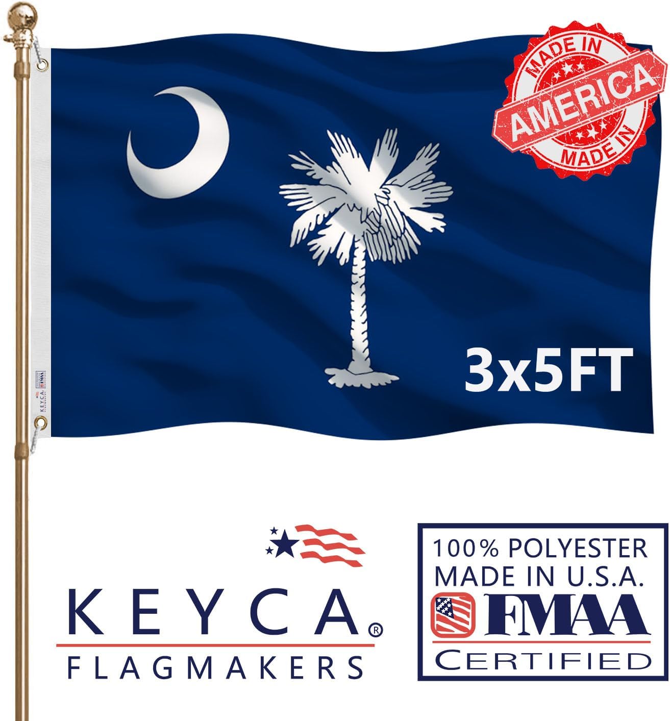 Premium South Carolina State Flag 3x5 FT 100% Made in The USA-Heavy Duty Vibrant colors Double Sided South Carolina SC Flag with 2 Brass Grommets for Home/Company/Indoor Outdoor Decoration