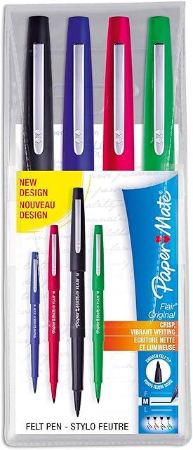 Paper Mate Flair Felt Tip Pens | Medium Point (0.7mm) | Assorted Business Colours | 4 Count Pouch