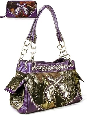 Western Crossed Guns Purse Camouflage Handbag Camo W Matching Wallet (Purple)