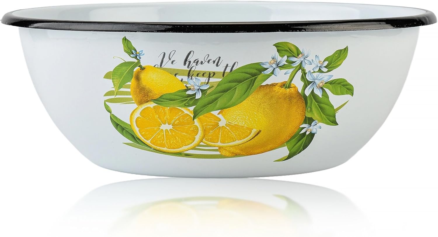 STP GOODS Enamel Bowl Set of 2, Enamel Serving Bowl, Enameled Steel Mixing Bowl for Cooking Prepping, Vintage Salad Bowl (Lemon 2.7 Qt (2.5 L), 4.2 Qt (4 L))