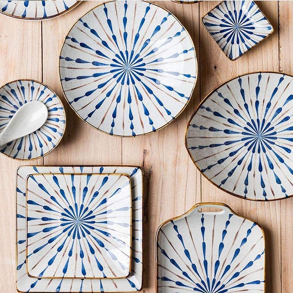Zestaw obiadowy, 38 elementów, wzór fajerwerków, ceramiczny zestaw obiadowy, porcelanowa zastawa stołowa z miskami, talerzem obiadowym, łyżką i serwisem dla 8 osób
