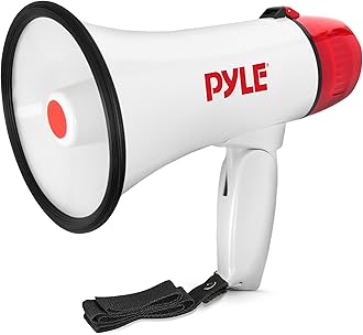 PYLE PYLE Pyle Compact & Portable With Siren Alarm Mode Adjustable Volume Control, 20 Watt Megaphone Speaker, White, S