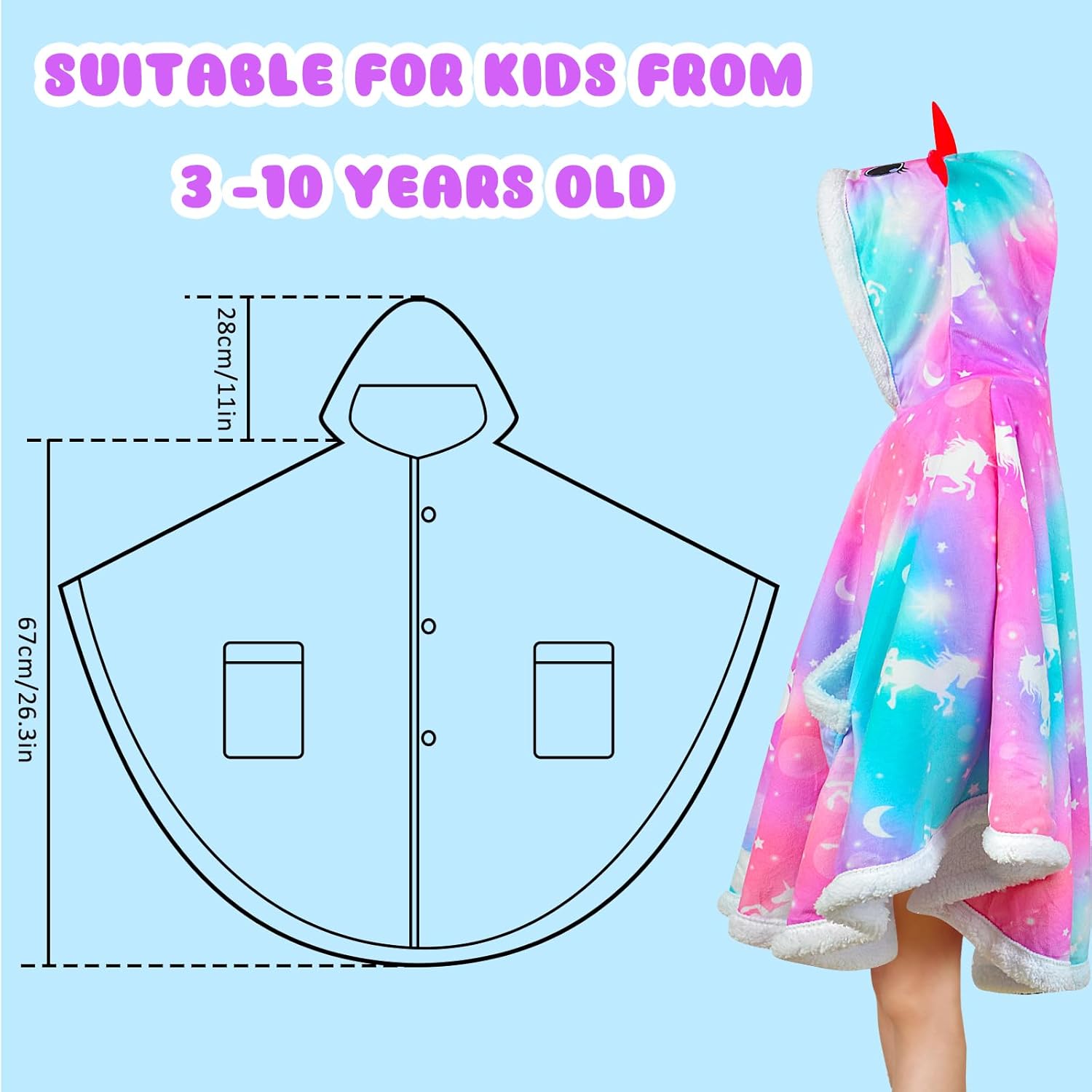 Fiodrimy Kids Wearable Blanket Hoodie Angel Wrap Hoodie Blanket Girls Uniorn Poncho Wrap Throw Cape Shawl 3-10 Years Gifts - Image 5