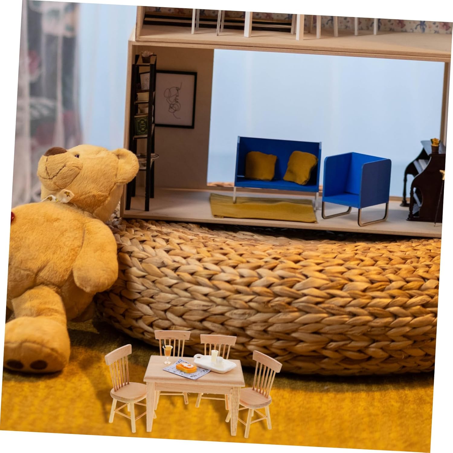 YARNOW 1Set Table Chair for Doll House Kitchen Accessories for Pretend Play Dining Table and Tiny Chairs for Dollhouse for Imaginative Role Play