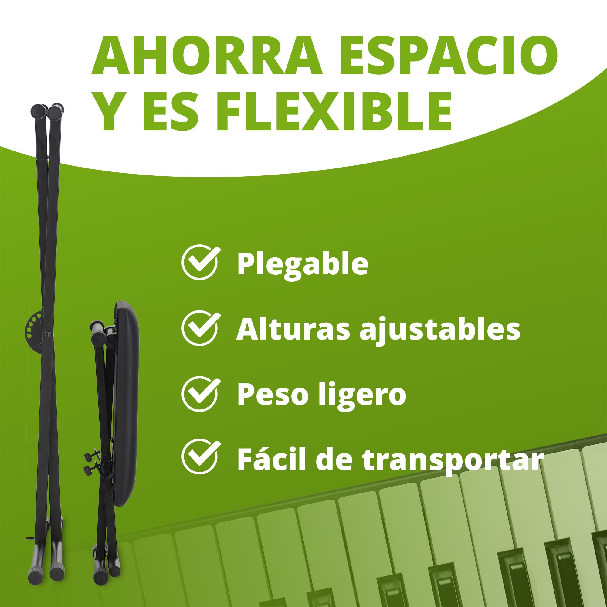 Classic Cantabile Set de Teclado Soporte de Teclado en X Ajustable en 5 Alturas - Banco para Teclado Acolchado Ajustable en 3 Alturas – Soporte Plegable Estable y banqueta cómoda - Negro