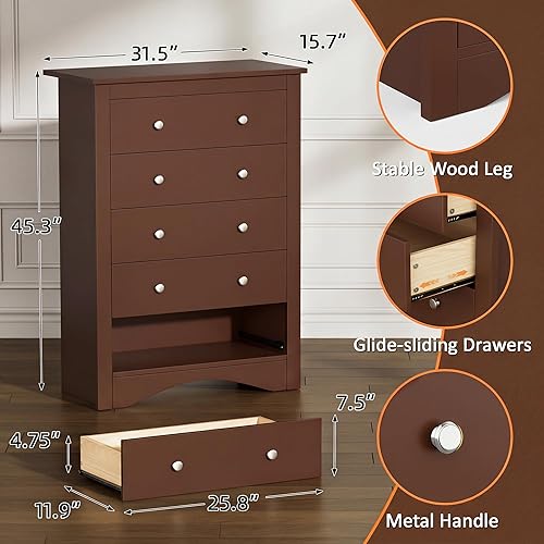 Miniatura 2 de Flamaker Cómoda alta para dormitorio, cómoda de 5 cajones, cómoda de madera, cómoda ancha, cajones de almacenamiento, organizador de almacenamiento