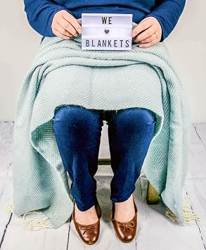 Herringbone - Pure New Wool - Knee Rug/Small Blanket - Duck Egg - British Made by Tweedmill