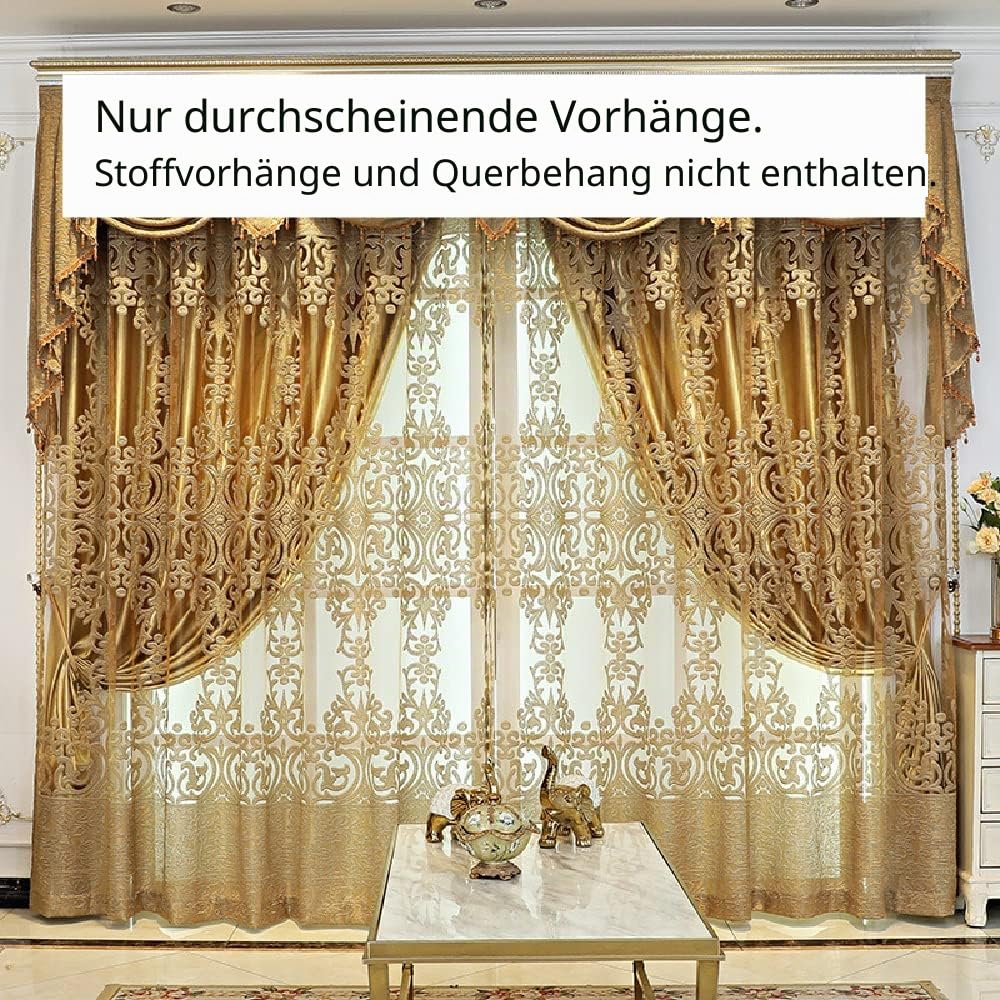 Amidoudou 1 Paar europäische Luxus-Fenstervorhänge für Wohnzimmer, Tüllvorhänge, Balkon, Schlafzimmer, Goldener Jacquard-Vorhang (Gold, 137 x 228 cm)