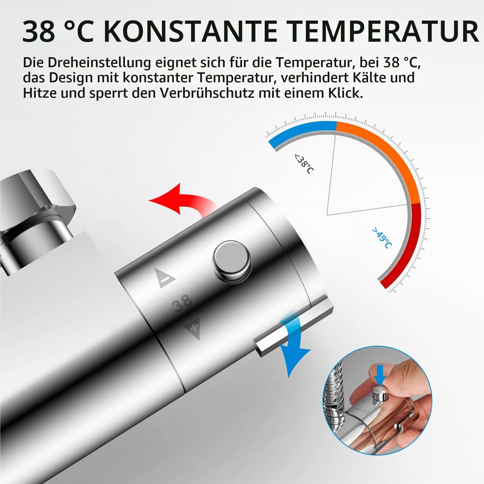 KOMIRO Duschsystem mit Thermostat, Duscharmatur mit Thermostat, 23 x 23 cm Regendusche, 5 Strahlarten Handbrause, Duschstange Edelstahl Regenwalddusche Komplett für Duscheset, Chrom (style2)