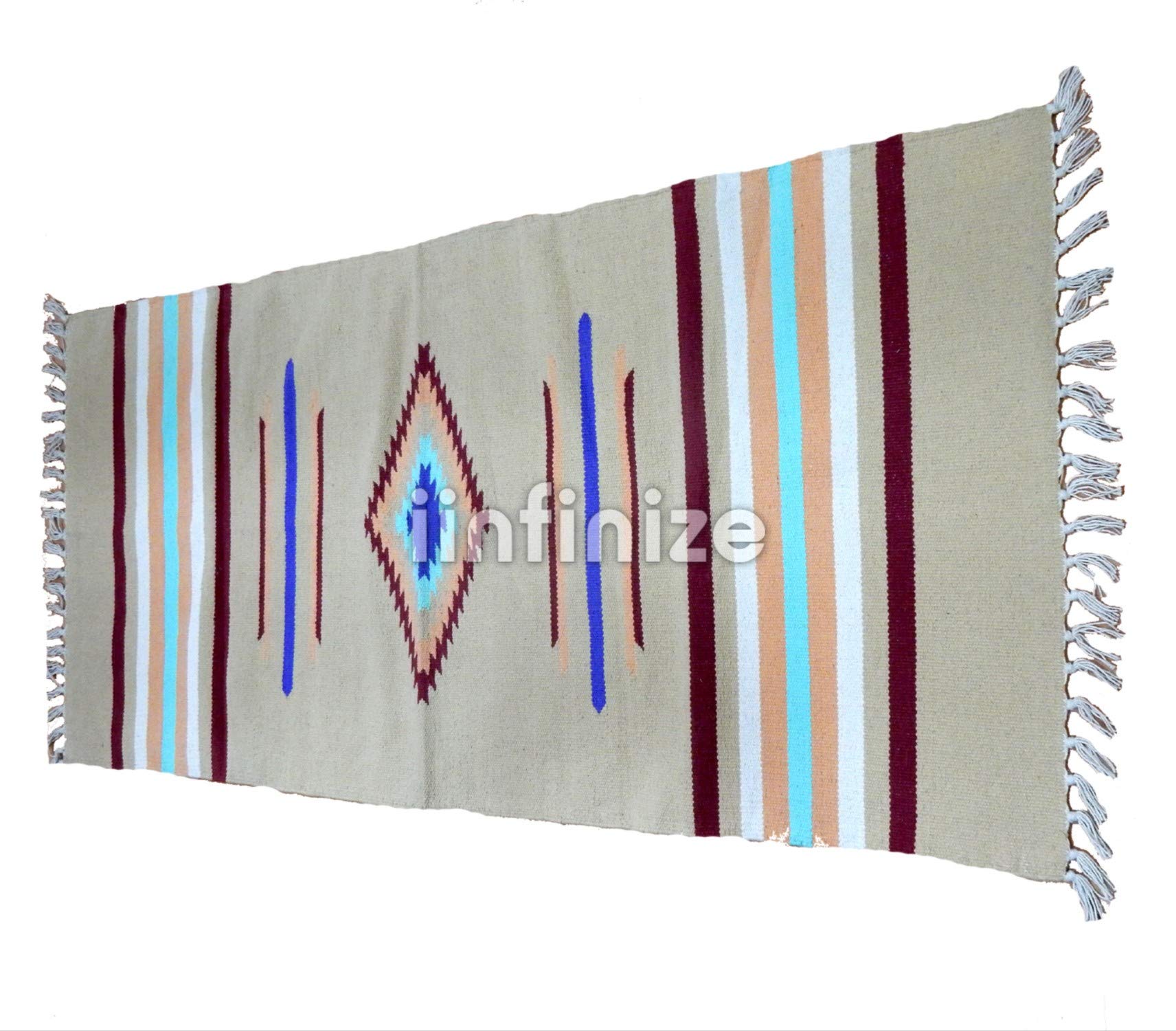 Tapis de sol ethnique en coton traditionnel fait à la main 61 x 91 cm réversible pour salon, paillasson