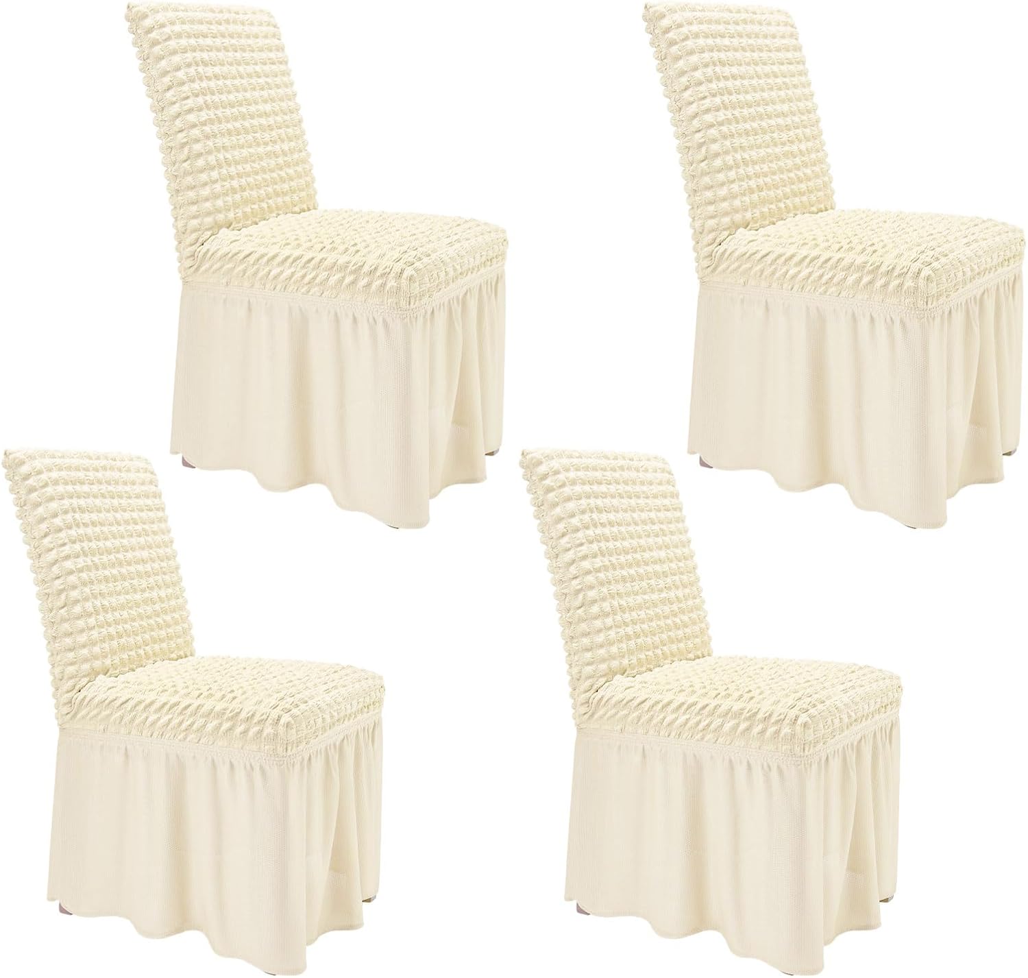 NICEEC High Stretch Chair Covers for Dining Chairs Covers Set of 4 Removable Dining Room Chair Covers with Skirt Spandex Parson Dorm Chair Slipcovers Protector for Kitchen Wedding Party Banquet(Beige)