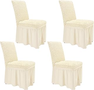 NICEEC High Stretch Chair Covers for Dining Chairs Covers Set of 4 Removable Dining Room Chair Covers with Skirt Spandex Parson Dorm Chair Slipcovers Protector for Kitchen Wedding Party Banquet(Beige)