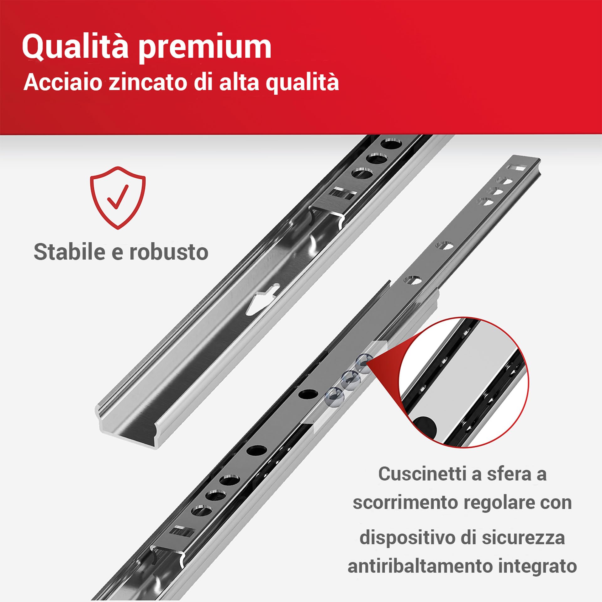 LouMaxx Guide a Sfera per Cassetti, Set da 2 Pezzi (1Paio), Binari Cassetti Scorrevoli 240mm 17mm, Guide a Estrazione, per Cassetti Estraibili, Semplici da Montare