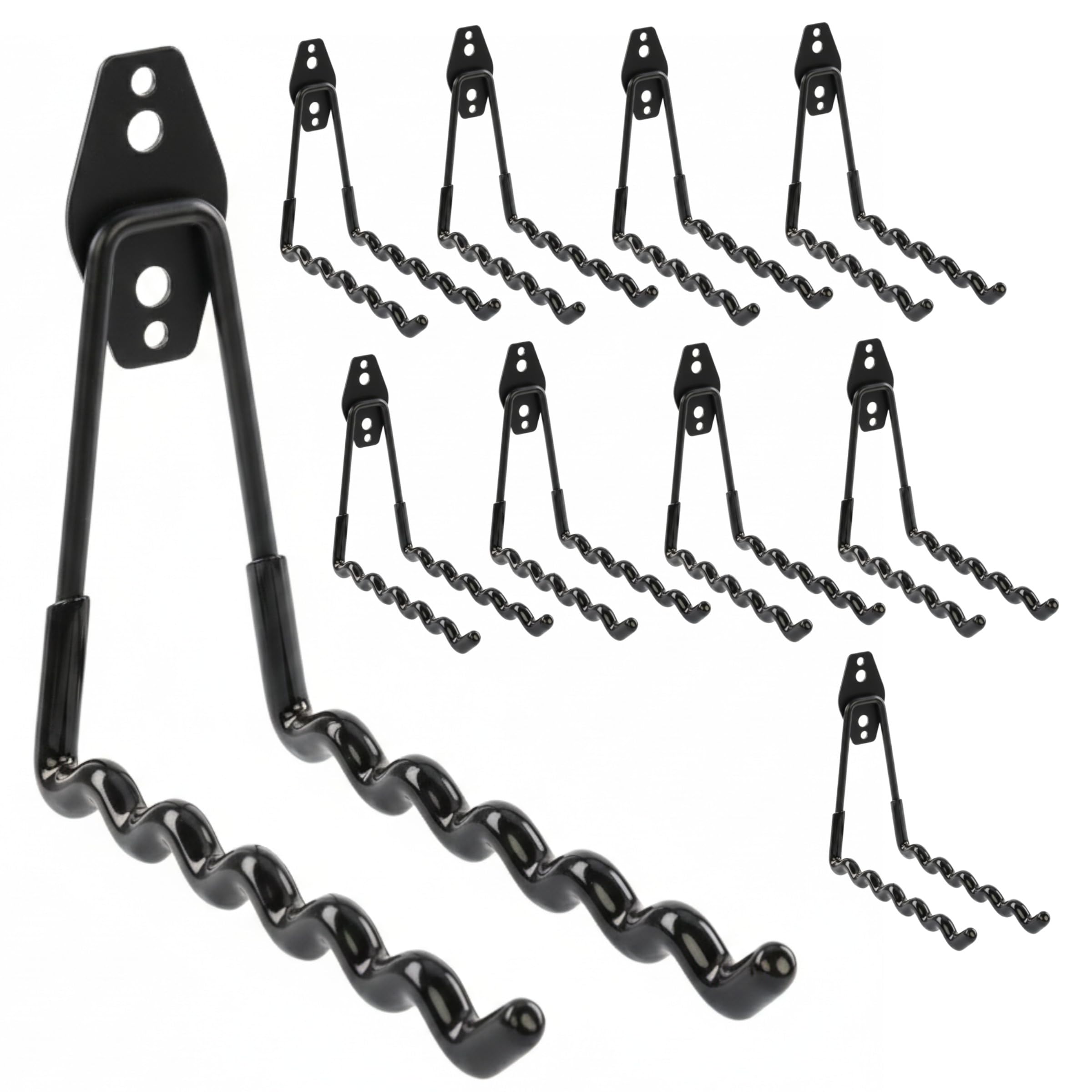 botle Set di 10 ganci da parete, ganci per attrezzi, per utensili elettrici, forma d'onda 19 cm, rivestimento in PVC, per garage, capannoni, biciclette o tubi da giardino, doppio gancio, portata fino