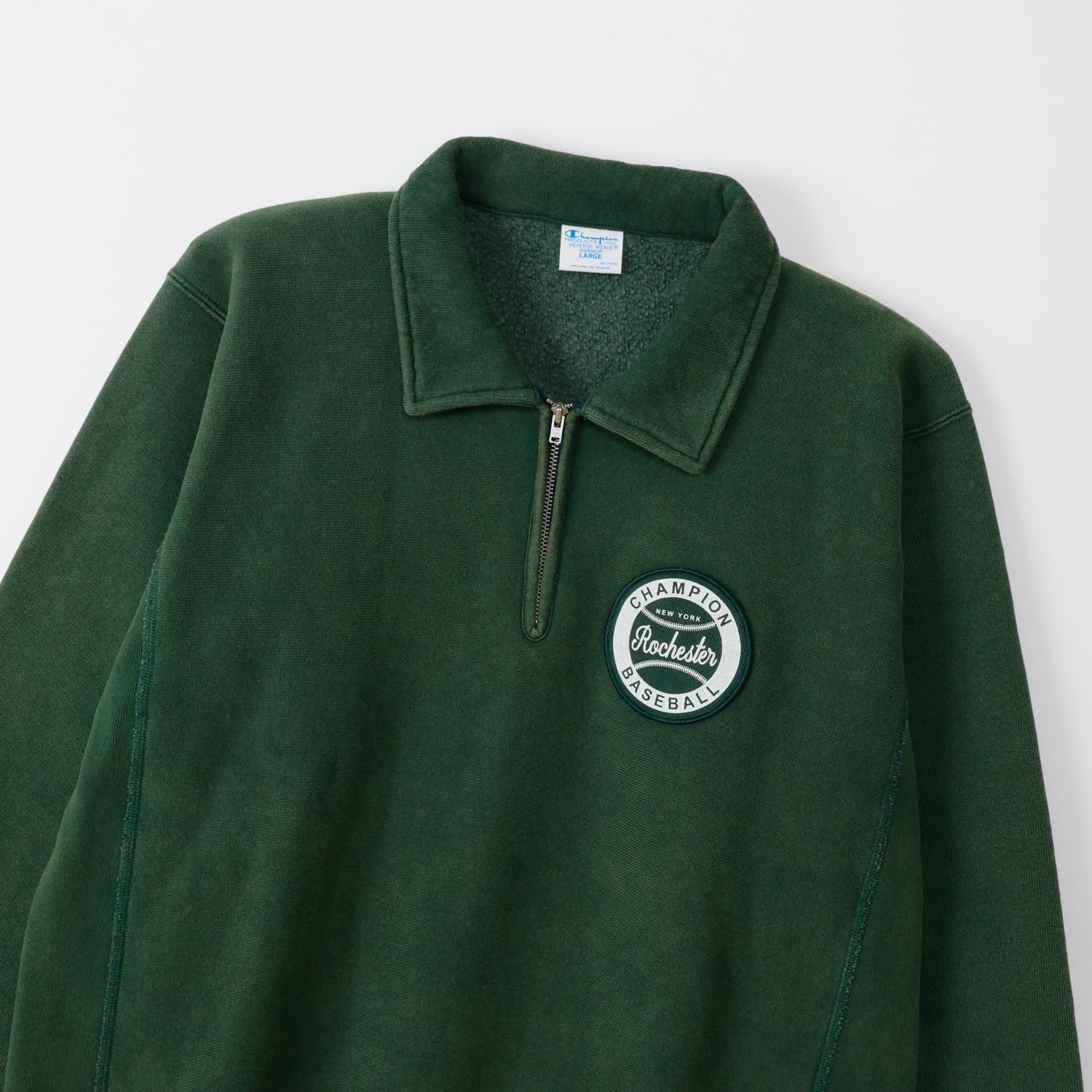 [Champion] スウェット 長袖 11.5oz Weave ヴィンテージウォッシュ サイドリブフラットシーマ 肩縫い目無し 左