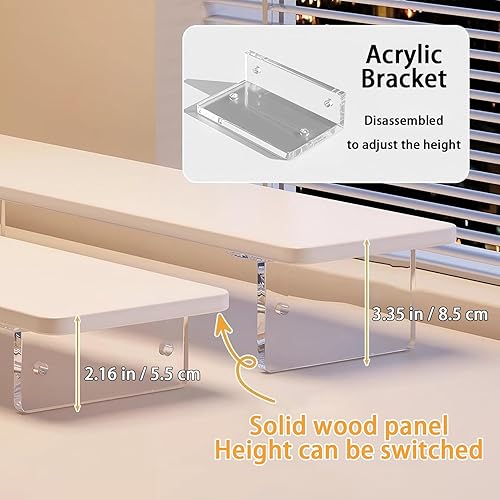 Miniatura 5 de Soporte elevador para monitor de 2.163.34 pulgadas, 2 ajustes de altura, soporte acrílico con herramienta de instalación, accesorios organizador de