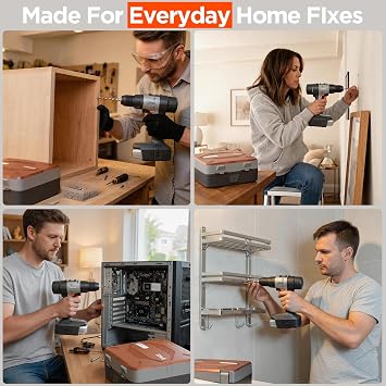 Litheli 20V Cordless Drill Driver Set, Electric Power Drill with 2 Variable Speed Settings, 1/2 Inch Keyless Chuck, 21+1 Clutch Settings with Maximum Torque of 443 In-lbs