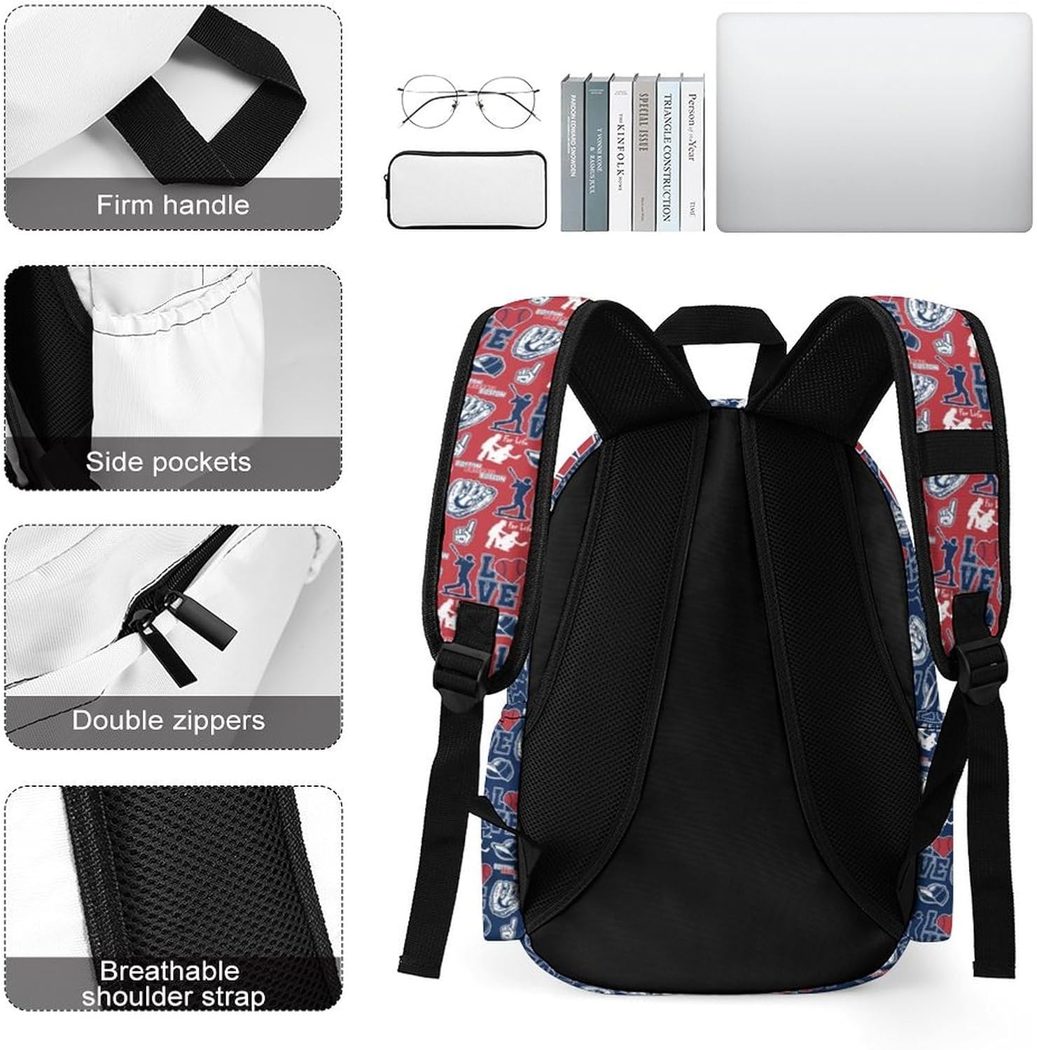 Baseball Gifts for Boston, Baseball Backpack Team Color Laptop Backpacks for Men Women, Large Capacity Travel Sport Bag for Team Fans