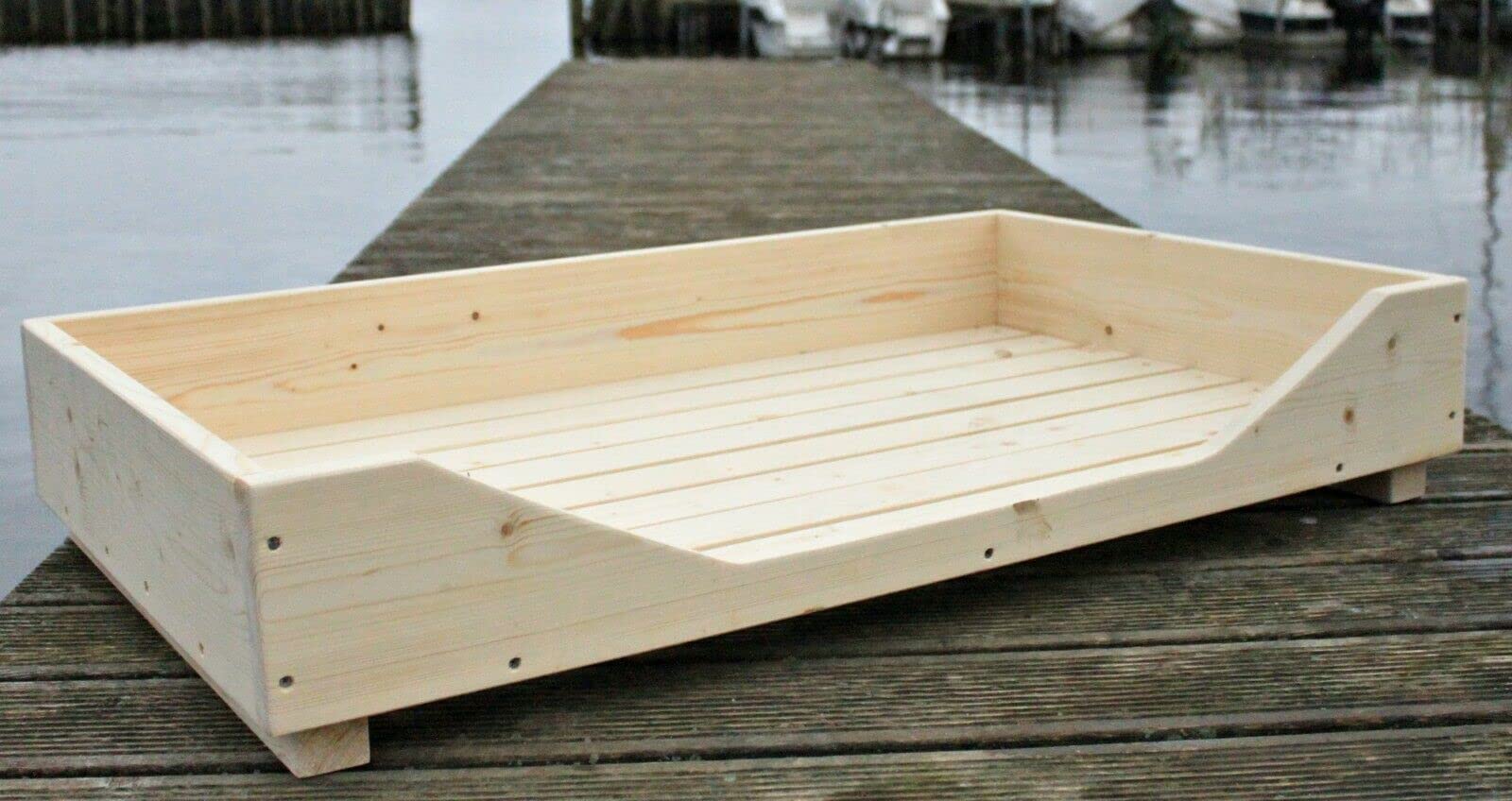 Hundebett aus Holz für kleine/mittlere/große Hunde - 60-110 x 40-60 cm - Farbe: - Hundekorb/Hundesofa/Katzenbett aus Massivholz (L, Natur)