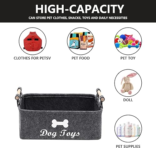 Miniatura 19 de Geyecete Contenedores de almacenamiento de juguetes para perros, con mango de madera, cesta de almacenamiento plegable para suministros