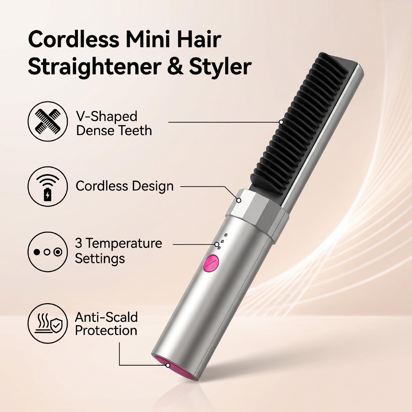Fabater Haarglättungsbürste, 2 in 1 Kabellose Haarbürste Zum Glätten und Locken, 3 Temperatureinstellungen, Elektrische Anti-Verbrühung Glätter für Frauen, Zuhause, Reisen