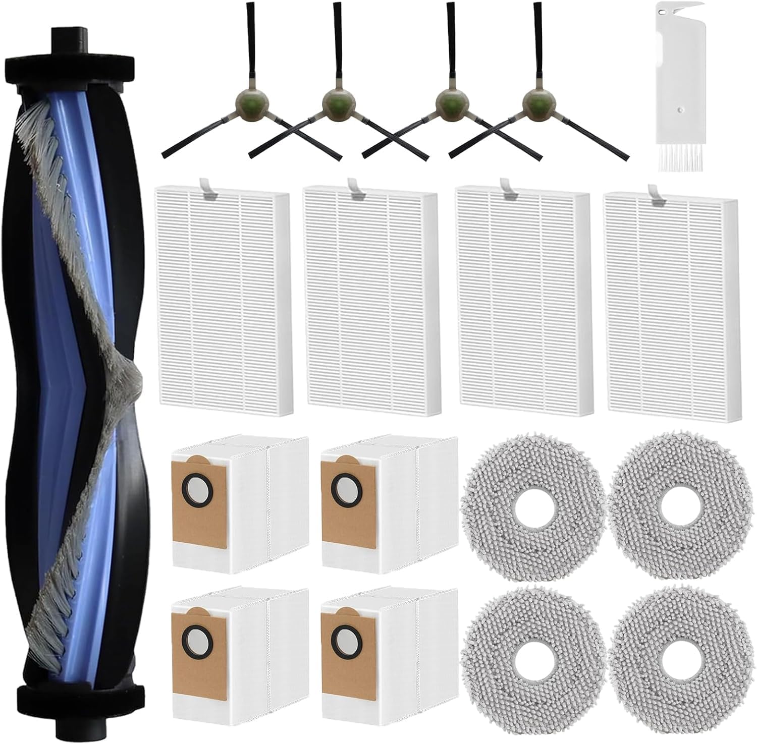 18 PCS Replacement Parts for Lefant M3, M3 Max Robot Vacuum Cleaner, 1 Main Brush, 4 Hepa Filters, 4 Dust Bags, 4 Side Brushes, 4 Mop Pads, 1 Cleaning Tool
