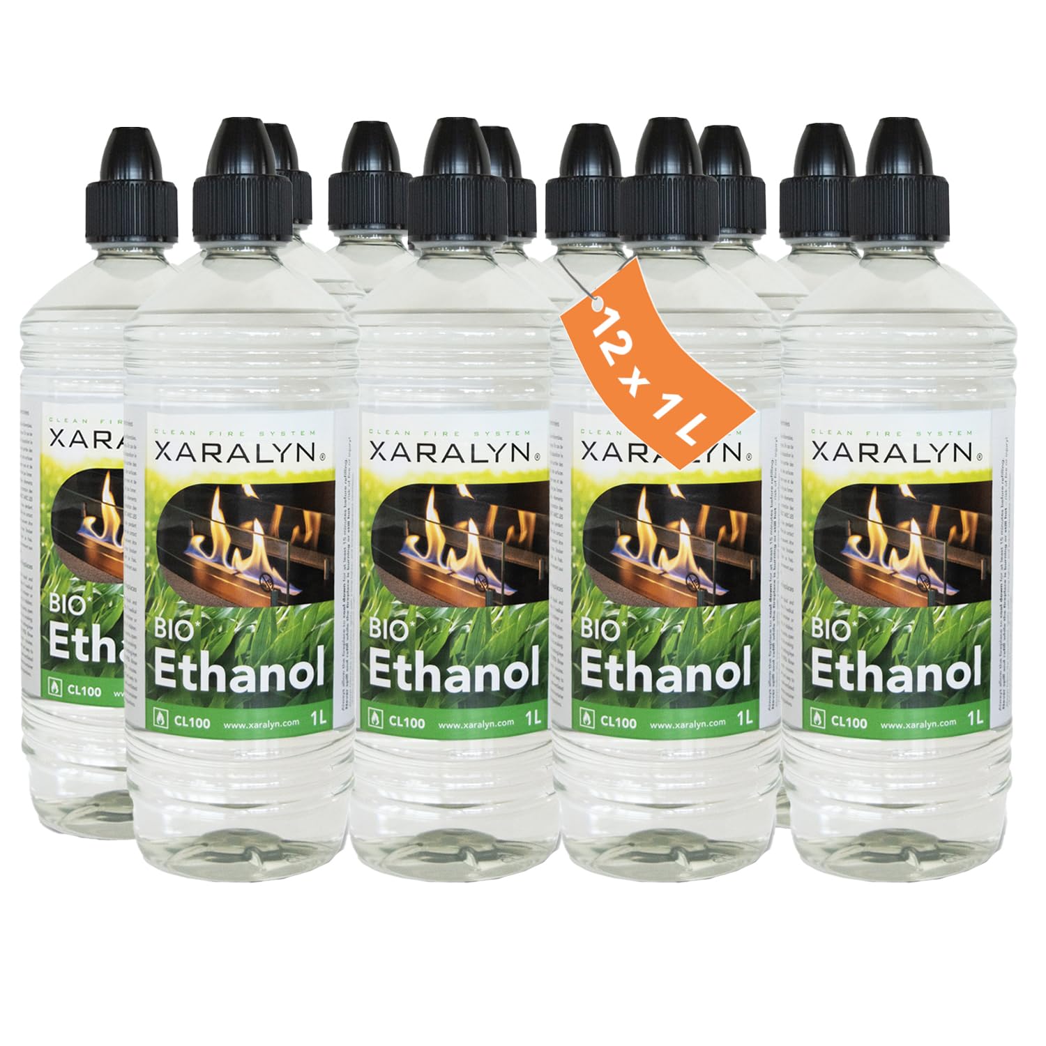 Xaralyn Bioéthanol CL100 (12X 1 Litre) - Bioéthanol 100% Pur - Sans Odeur - Origine Néerlandaise - Carburant Respectueux De L'Environnement