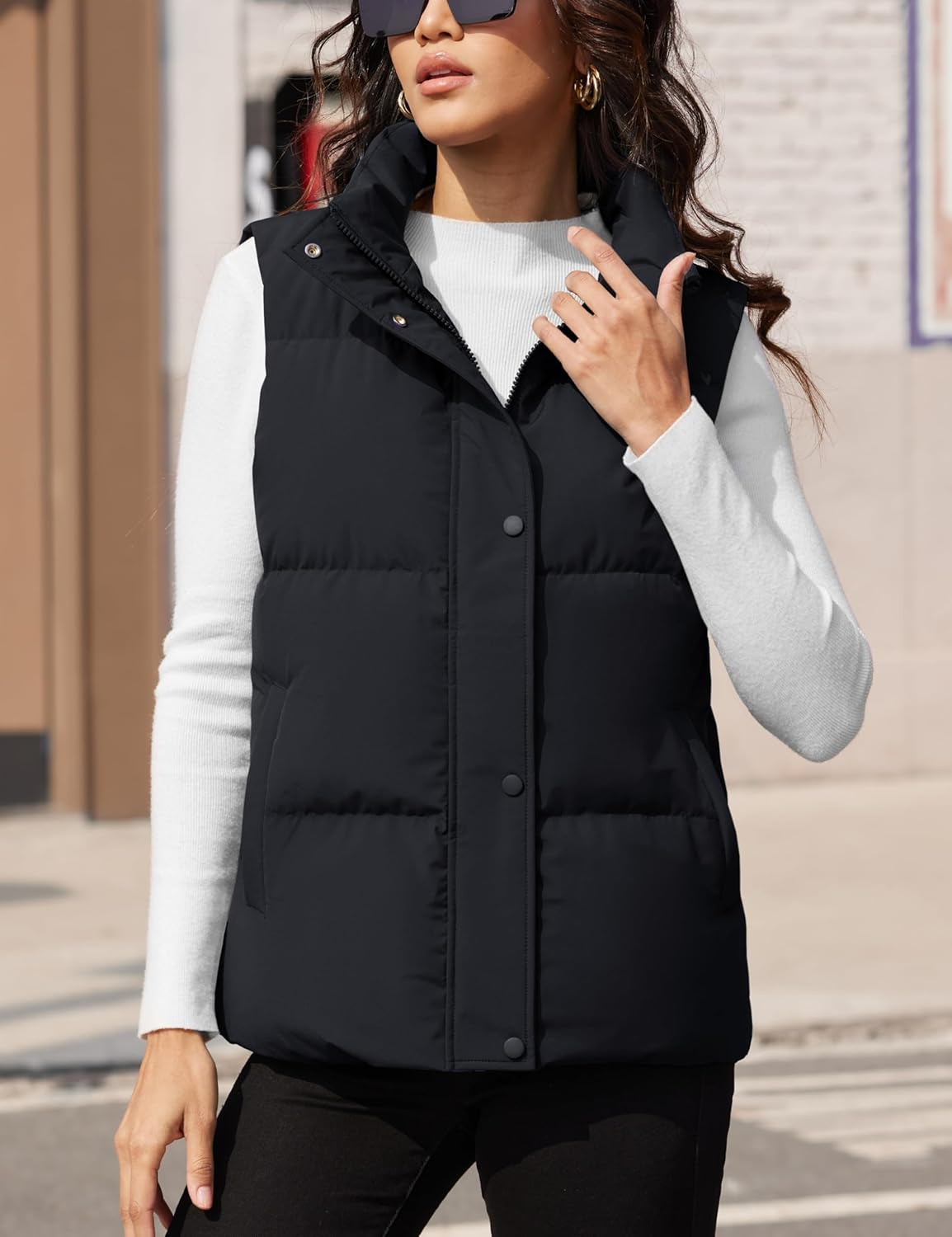 YUCOLEN Down Puffer Vest for Women Warm Winter Quilted Padded Puffy Vests with Pockets Stand Collar Zip Up Coat - Image 4