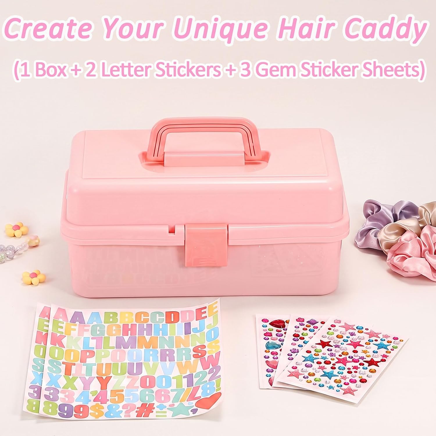 Hair Accessories Organizer with Handle,3-Layer Hair Caddy, Pink