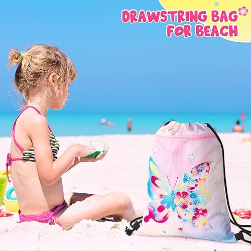 Miniatura 7 de WAWSAM Mochila con cordón - Bolsas con cordón para niños, bolsa de natación para la playa, Azul, Mariposa B