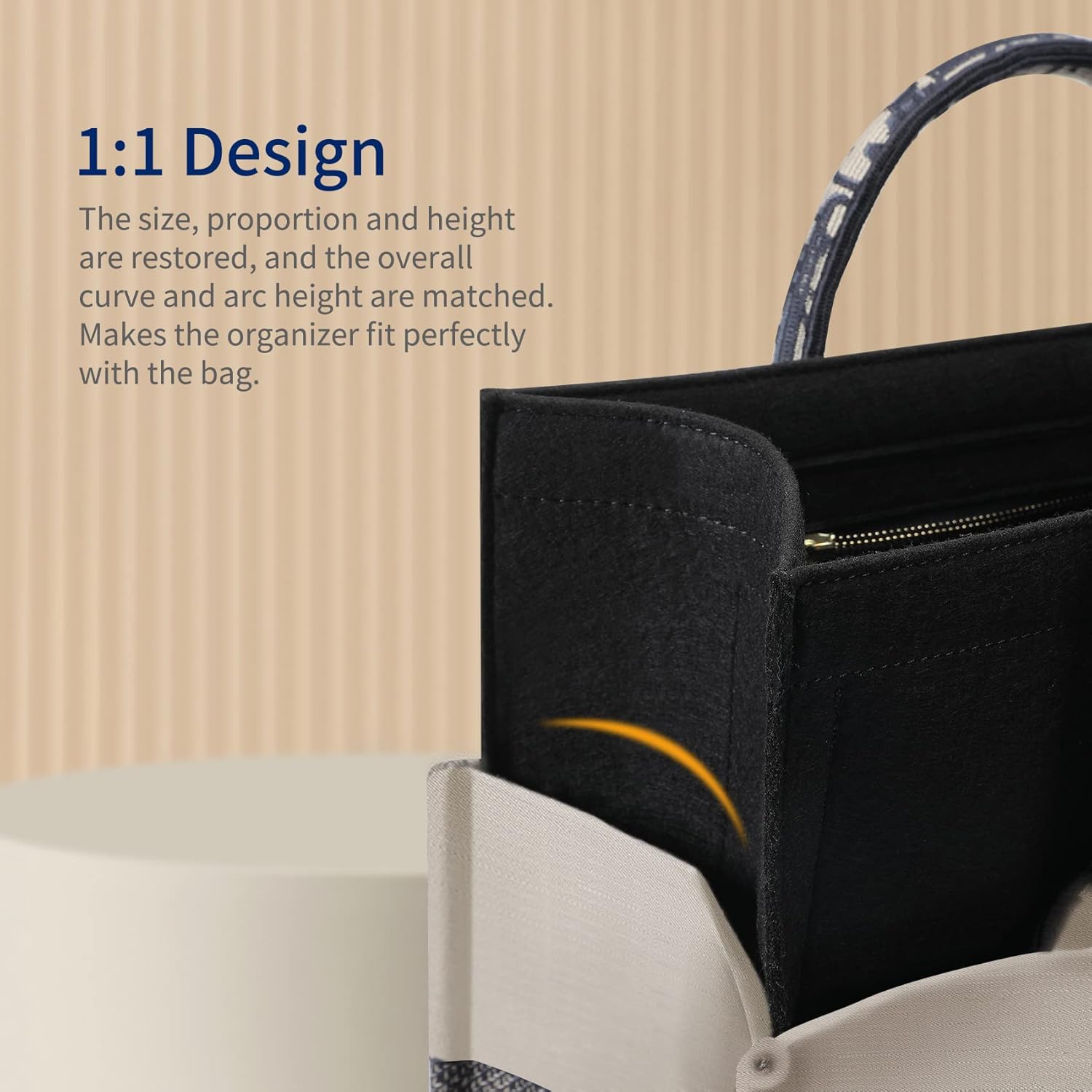 Bag Organizer Insert,Tote Bag Insert For Book Tote Bags Large Size, Handbag Inner Organizer,Handbag Storage, Bags Felt Liner with Zipper (Black，XL) - Image 3