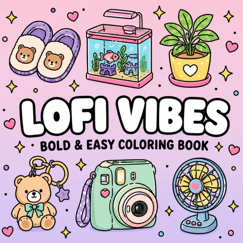 Lofi Vibes: Bold & Easy Coloring Book for Kids,Teens and Adults: Cute Cozy Everyday Objects for Relaxing Coloring Fun (K-Pop Love Coloring Book Series)