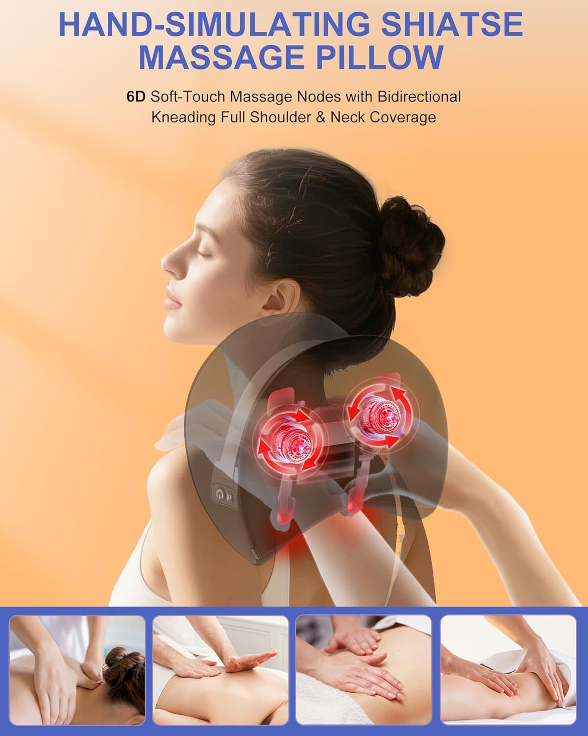 Neck Massager Pillow with Heat, Shiatsu Back and Shoulder Massage with Deep Tissue Kneading, Portable Cervical Traction Device for Full Body Muscle Pain Relief, Gift for Women Men Christmas - Image 3
