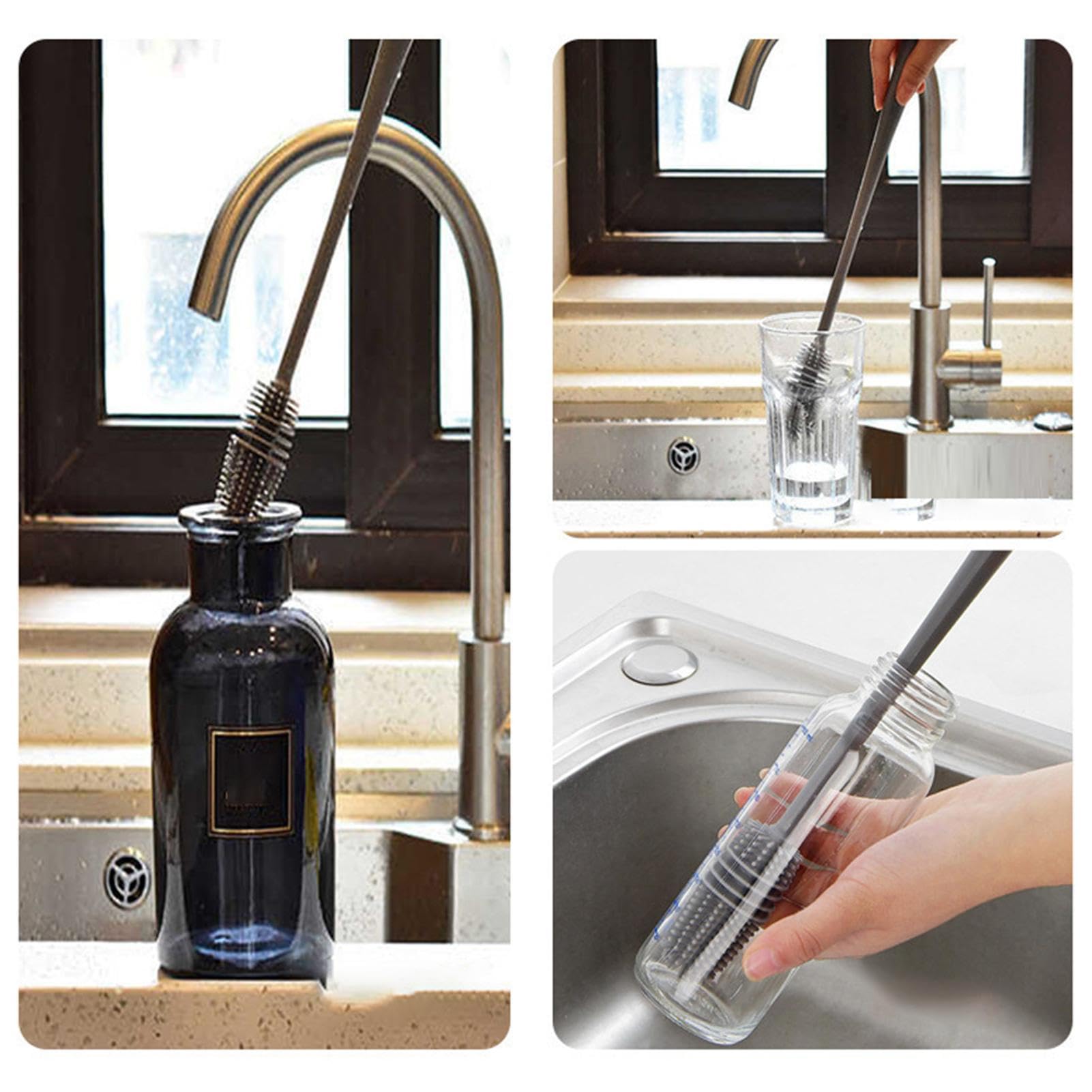 4 Spazzole Per Bottiglie In Silicone - Con Manico Lungo E Corto, Per Pulizia Biberon, Tazze E Vasetti - Foto 4