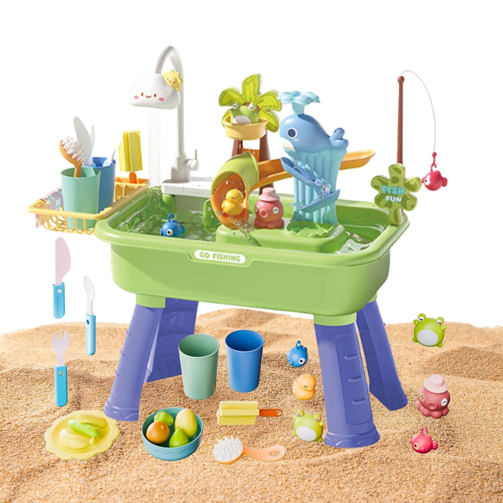 Water Table for Children, Sand and Water Table Toy Set, Funny Kids Waters Play Tables Electric Play Sink with Running W-ater, Removable Legs Waters Activity Tables Sensory Toys, for Boys Girls Outdoor
