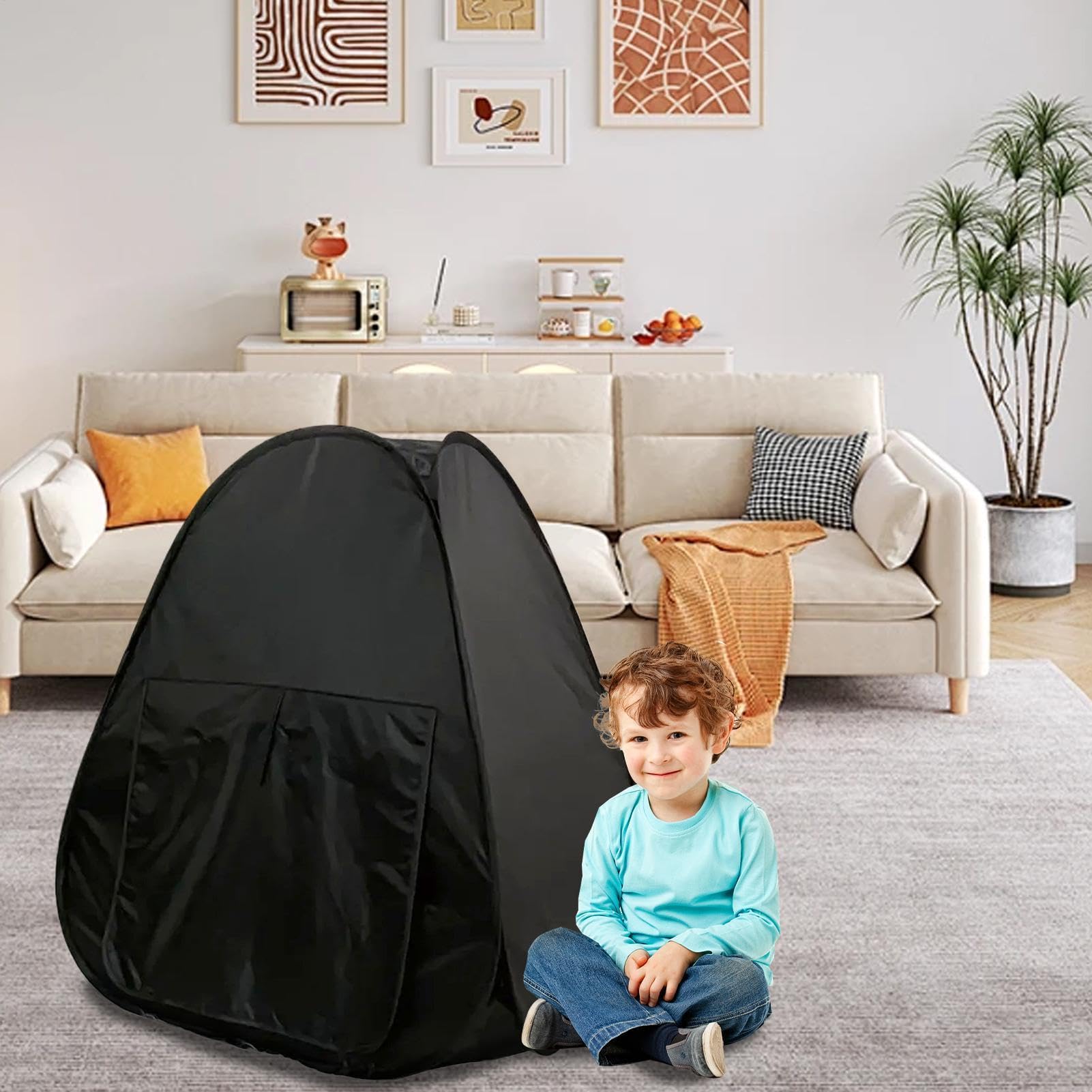 Sensory Tent – Children Calming Corner Play Hideaway Tent, Kids Educational Play House | Black Cloth, Indoor Outdoor Sensory Safe Focus Emotional Regulation Shelter for Boys Girls Calming