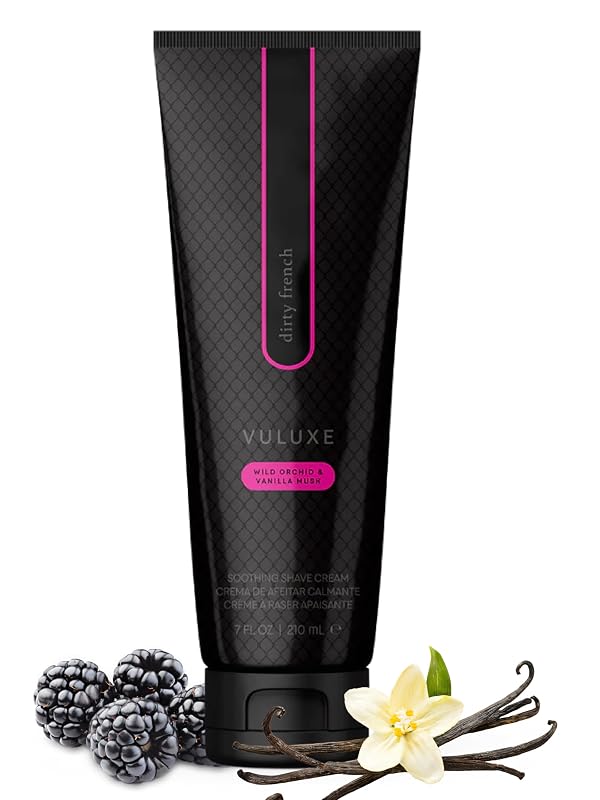 Creme de barbear Pure Romance Vuluxe Dirty French com fragrância de orquídea, amoras e baunilha, 210 mL