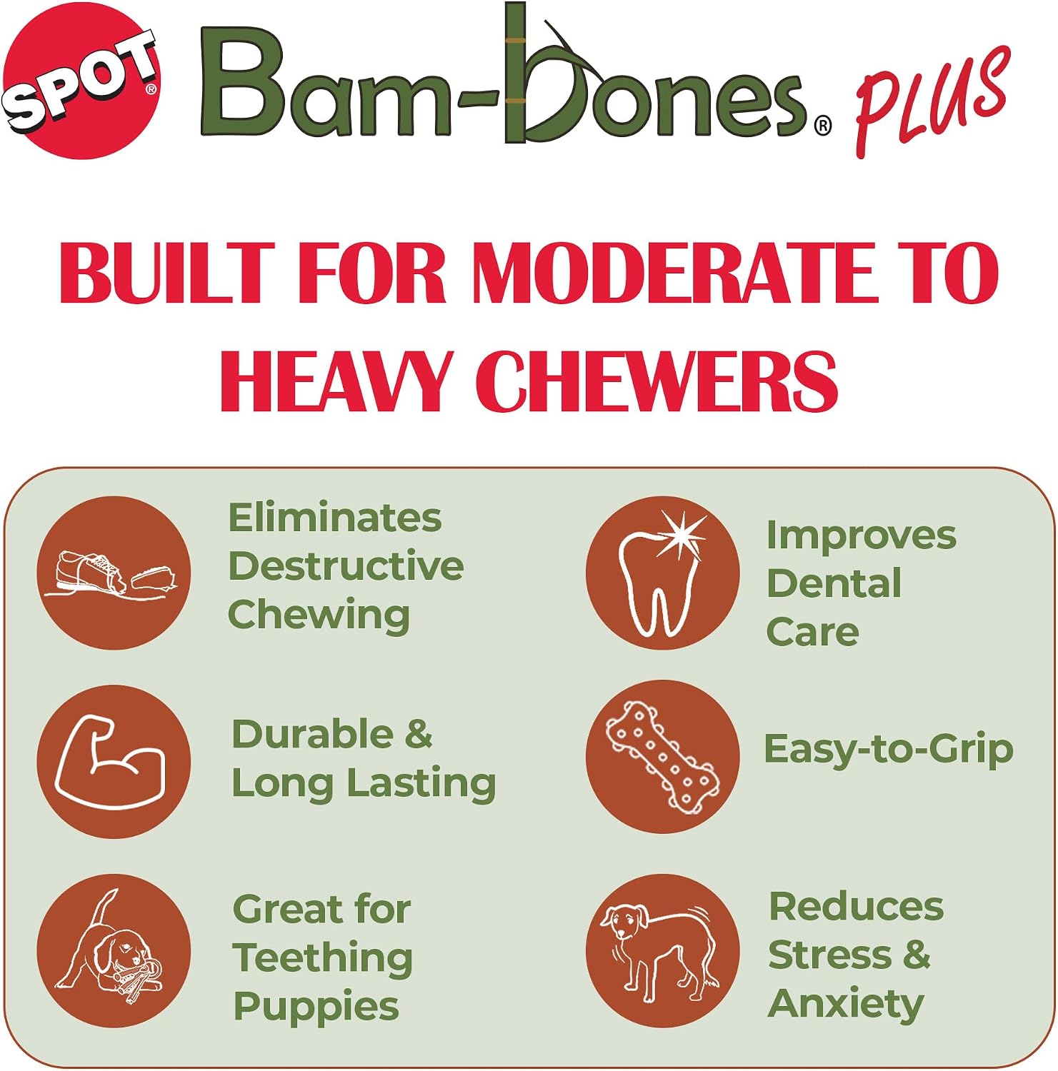 SPOT Bam-Bones Plus T-Bone Dog Chew, Beef, 4in, 10-30 lb Heavy Chewers