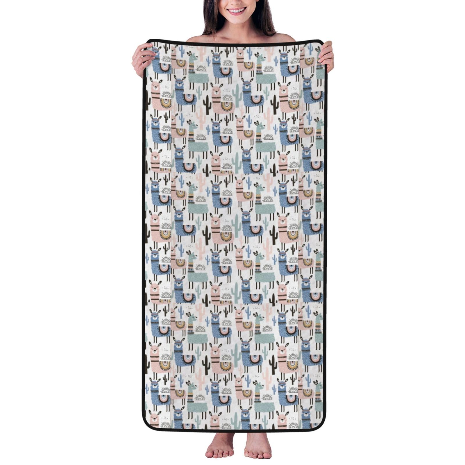 JBJGKHLP Llama Alpaca Cactus Print Women Men Couples Coral Velvet Bath Towel Ultra-Soft For Home Bathroom Travel