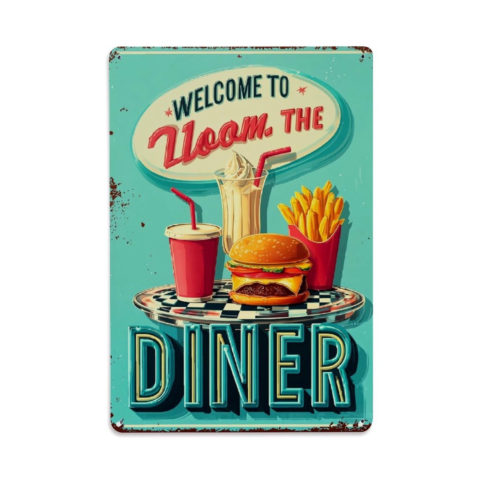 Jdfenggu Vintage Retro Diner Food Art Sign Retro Metal Tin Sign, Decor Art Poster For Bar, Home, Man Cave, Kitchen, Laundry Room Gift 8X12inch