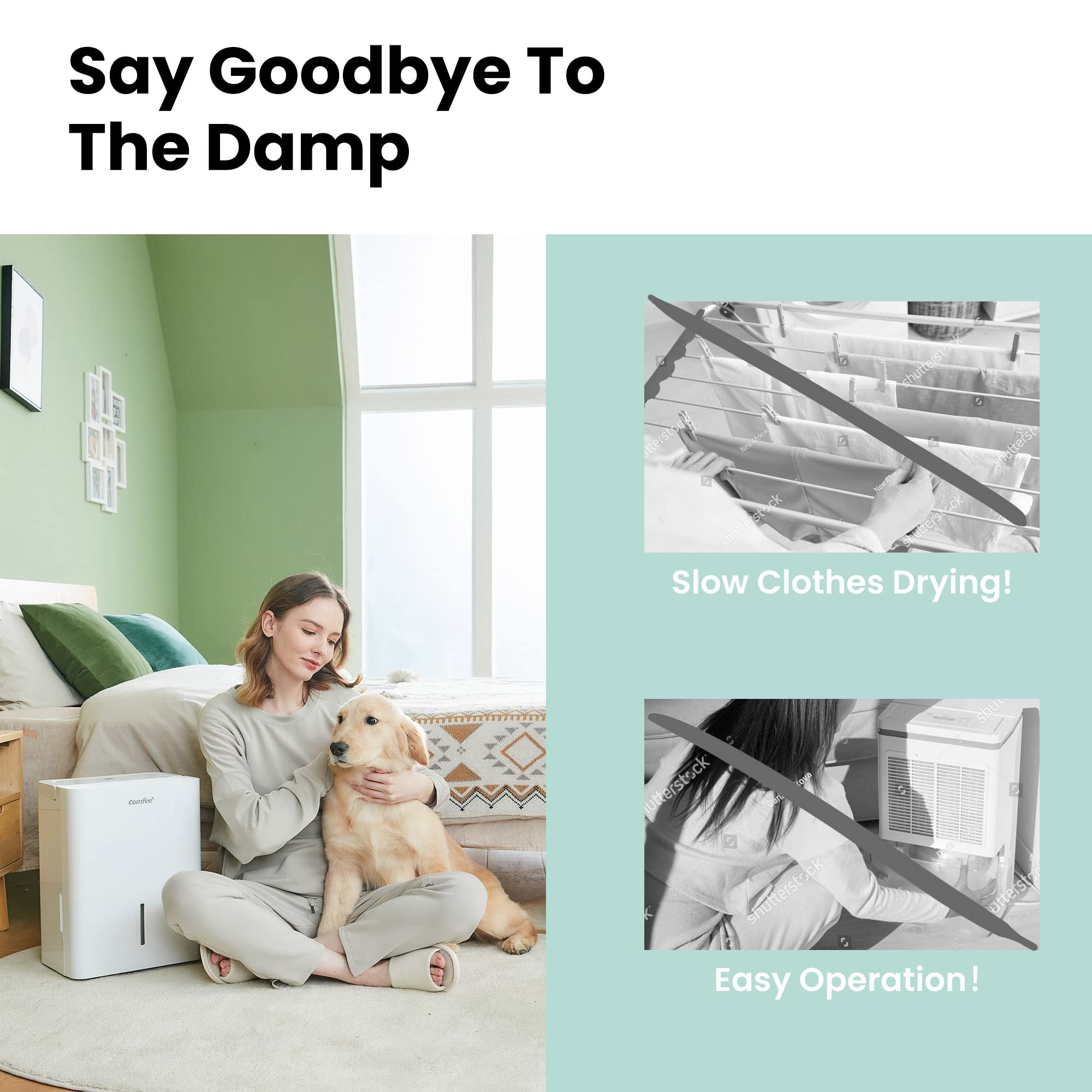 COMFEE' Deumidificatore Casa Muffa 10L/24h, Adatto fino a 16㎡, Filtro Lavabile, Ruote Piroettanti, R290, MDDN-10DEN7