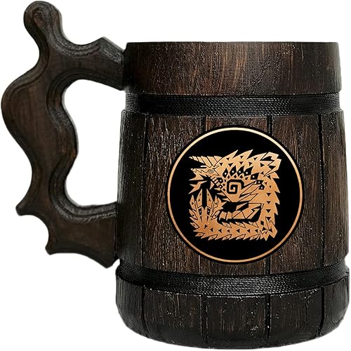 Taza de cerveza de madera MHW Zinogre. Taza de cerveza MHW personalizada. Taza gamer. Carta MHW. Regalo para él. Regalo para jugadores de madera de