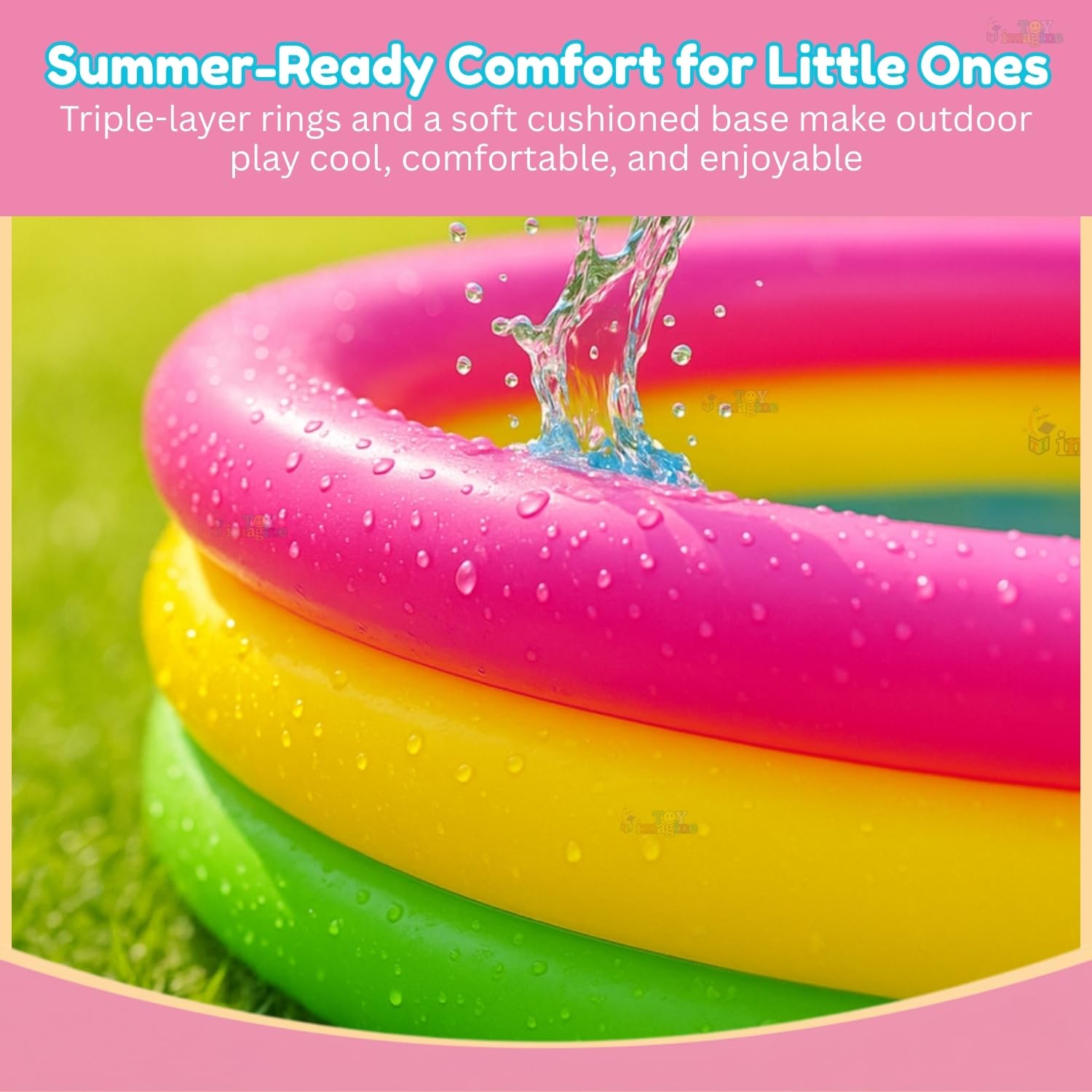 Toy Imagine 3 ft Inflatable Swimming Pool for Kids 0–3 Years | Sunset Glow Round Colourful Ring Baby Bath Tub | Portable Home & Outdoor Water Pool for Toddlers – Small Size Fits 2 Kids 3
