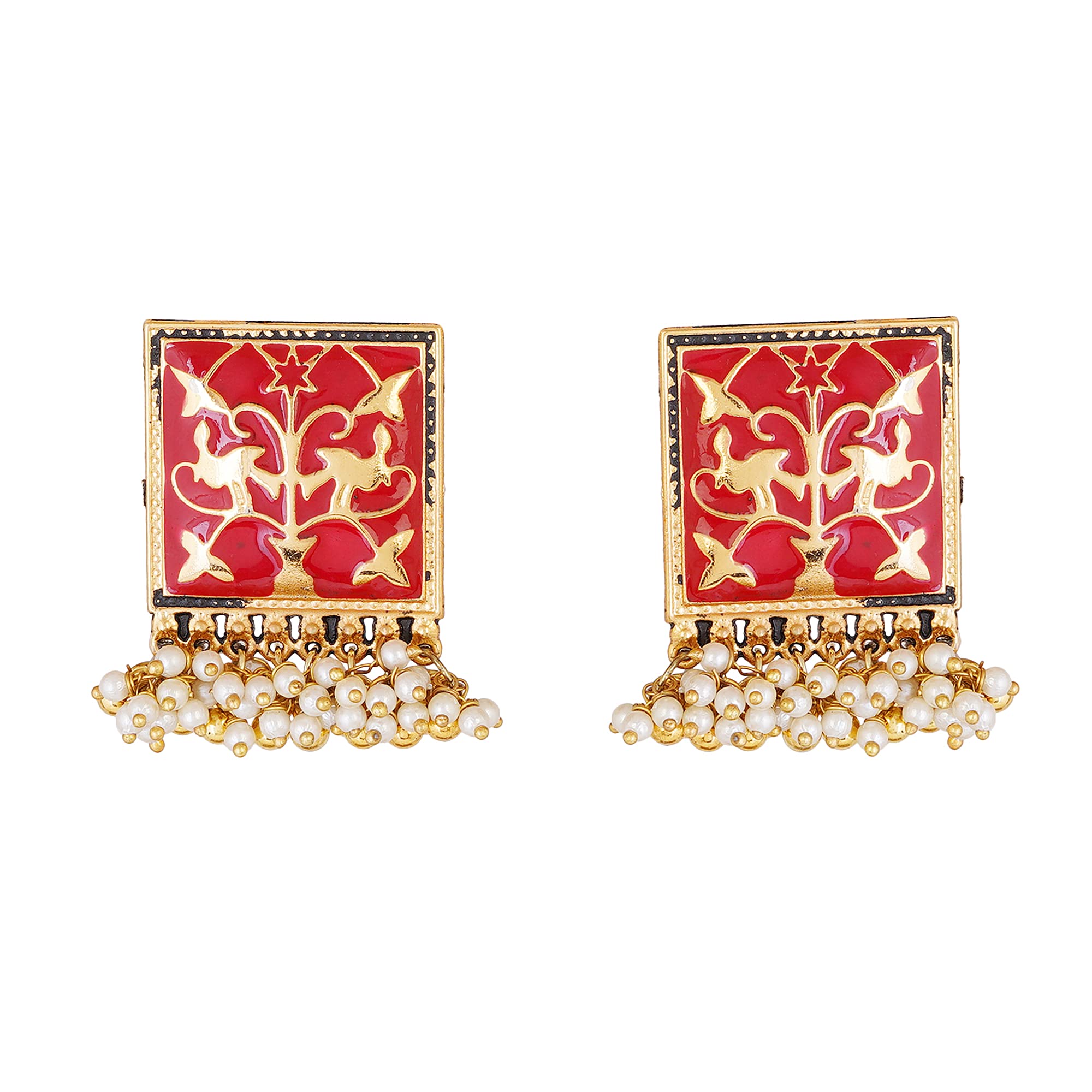 Shreyadzines Traditional Designer Square Shape Meenakari Meenawork Enamel Bridal All Occasion Jhumka Jhumki Studs Earrings for Women and Girls (Gold-Red) (B09GSD8VYT) Amazon Price History, Amazon Price Tracker