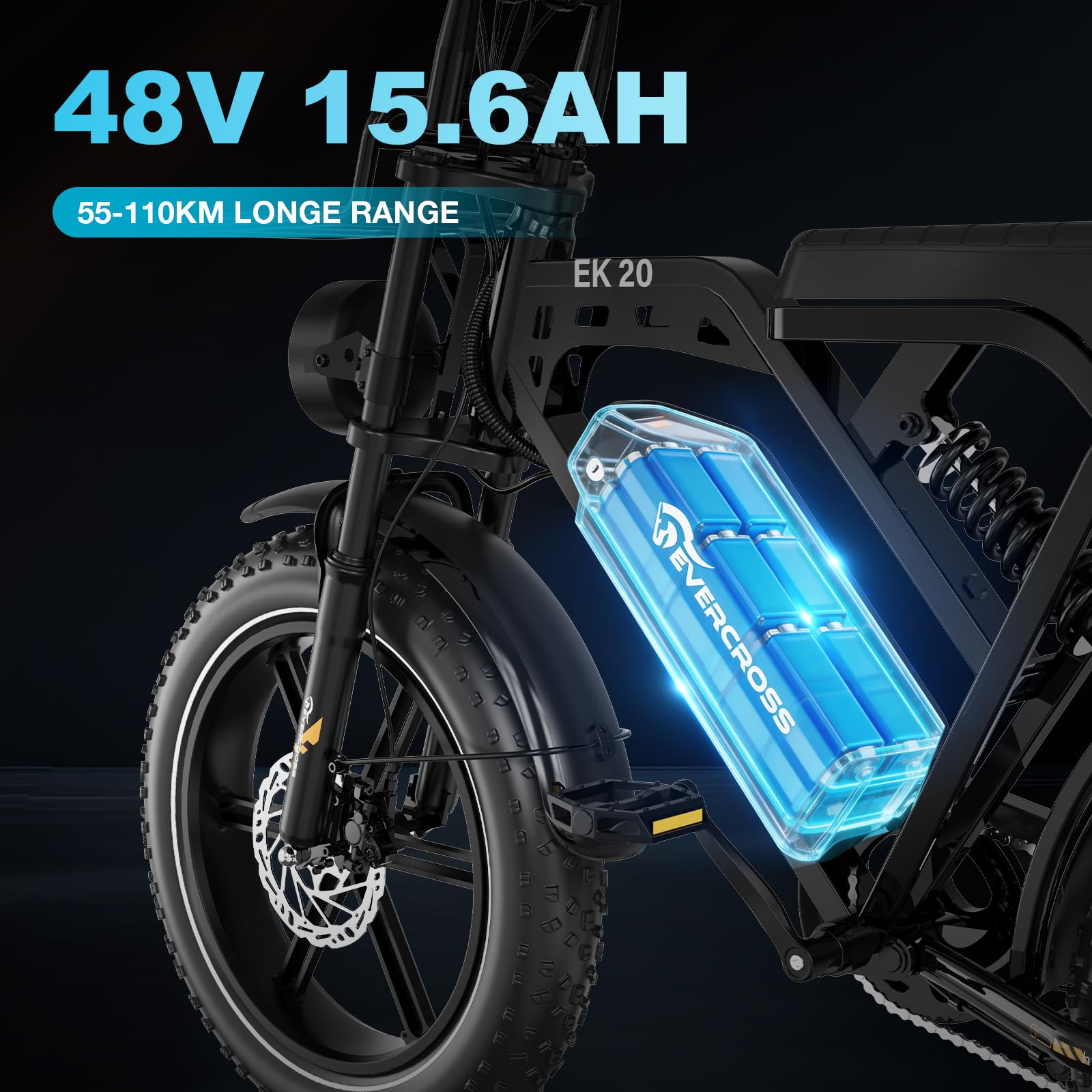 EVERCROSS Vélo Electrique pour Adultes, 16''/20" Vélo Electrique à Gros Pneus, 250W E Bike,Jusqu'à 25KM/H, 36V/48V Batterie Amovible, Vélo Tout-Terrain Electrique pour la Neige de Montagne