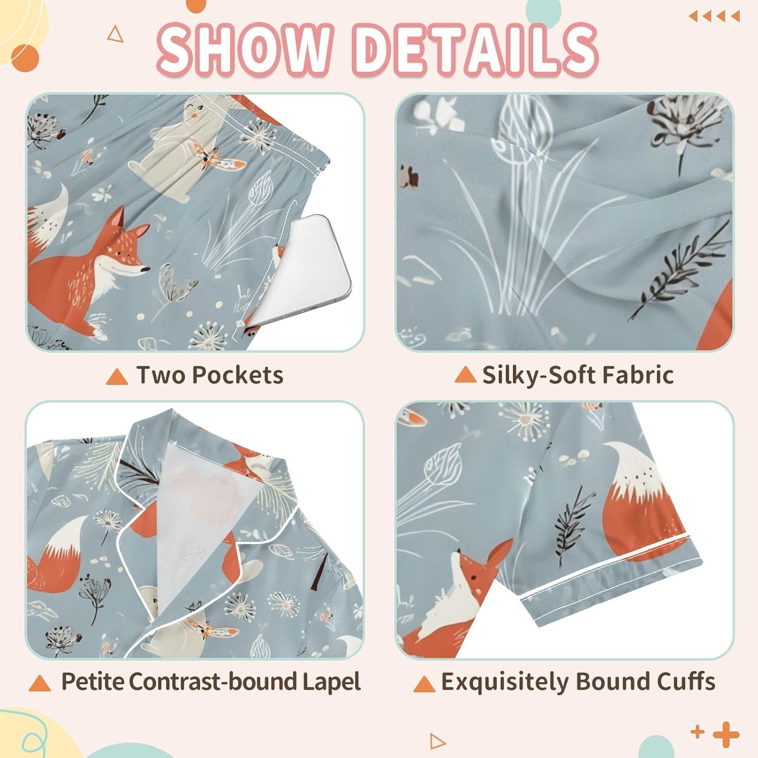 Kids Casual Satin Wear Set Fox Rabbit Floral Pattern Unisex Short Sleeve Soft Clothing