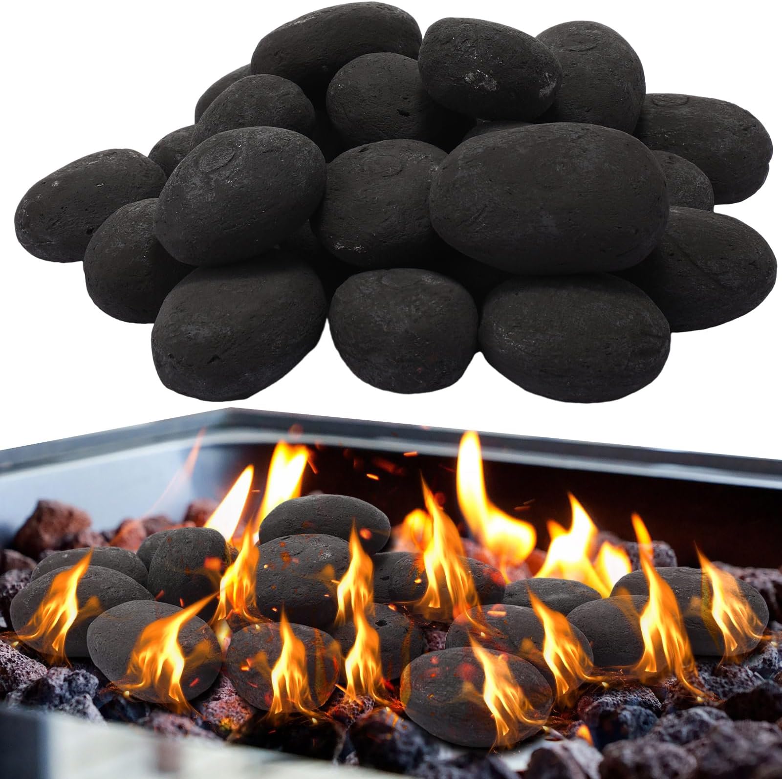 Suzile 48 Pcs Lava Rocks for Fire Pit, 2"-3" Decorative Firepit Rocks Ceramic Fiber Pebble Stones Natural Lava Stones for Outdoor Indoor Gas Fireplace Landscaping(Black)