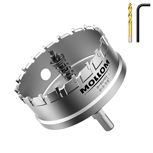 Miniatura 235 de Mollom Sierra perforadora de carburo resistente (2-1/2 pulgadas 2.520 in) con 2 brocas piloto, corte de agujeros de acero inoxidable, acero suave