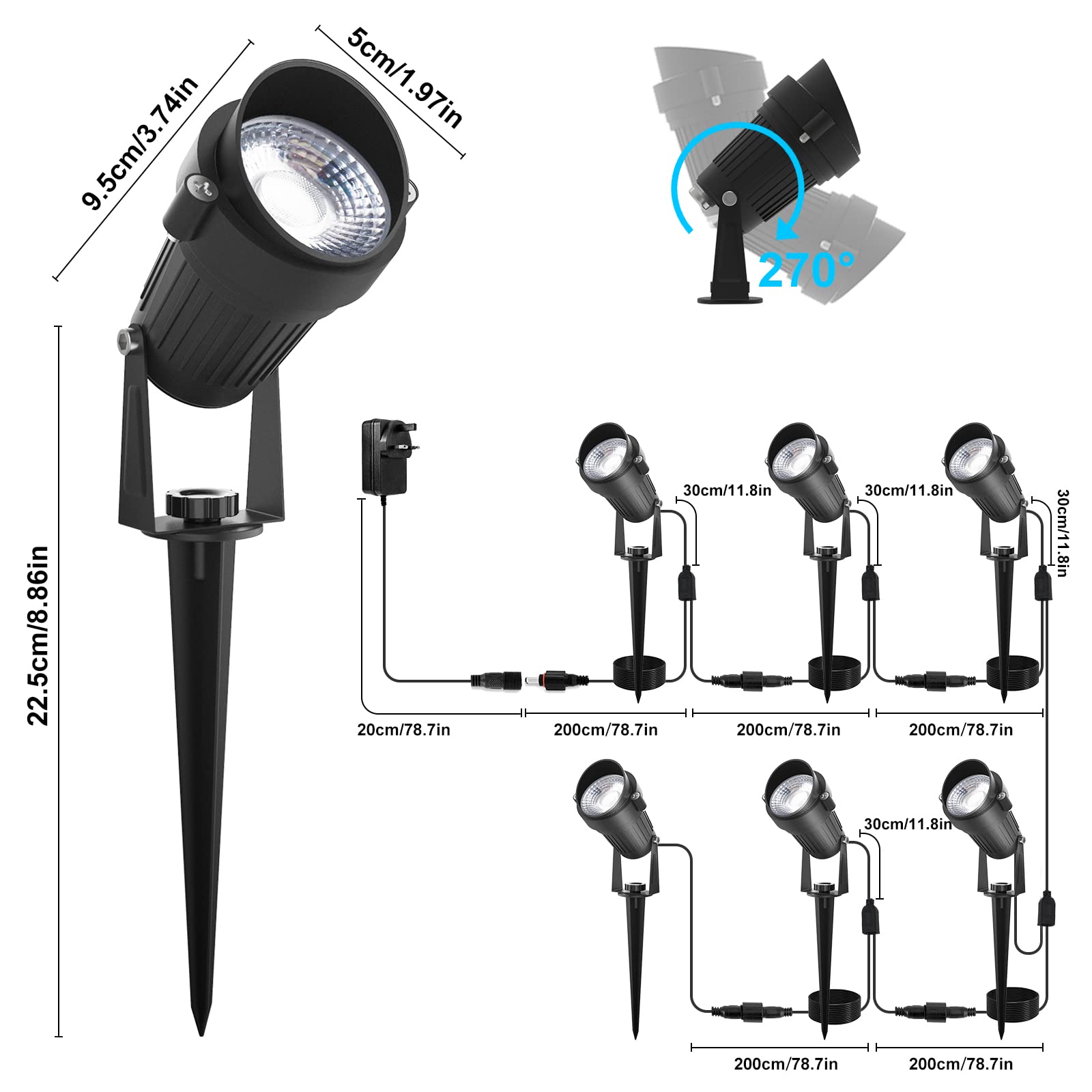 T-SUN Halloween Garden Spot Lights Mains Powered, 6-in-1 RGB Colour Changing Garden Spike Light with Remote - Image 3