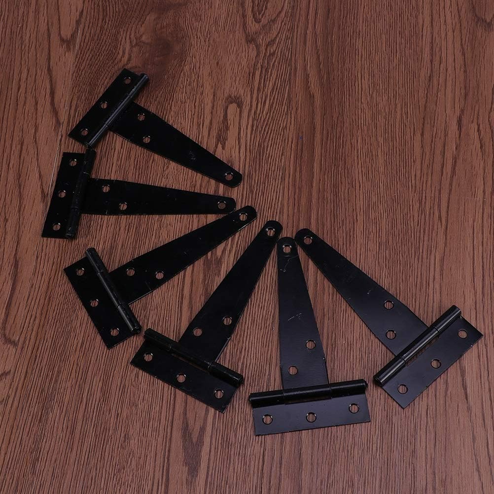 12Pcs 4In T Shaped Rustproof Iron Light Duty Shed Hinge Gate Strap Hinge Door Hinges (Black)